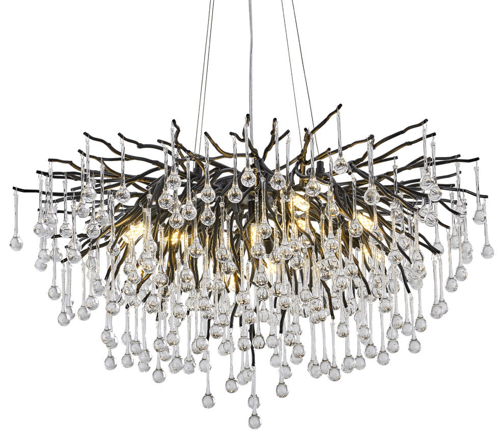 Akari Tree Branch Chandelier Raindrop Crystal Light, Black D32
