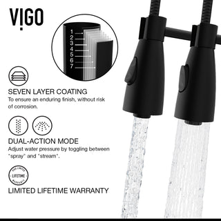 VIGO Brant 19" H Single Handle Pull-Down Sprayer Kitchen Faucet, Matte Black, Without Extras