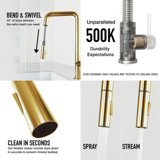 VIGO Parsons 18" H Single Handle Pull-Down Sprayer Kitchen Faucet, Matte Brushed Gold, Without Extras