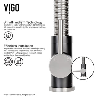 VIGO Edison 19" H Single Handle Pull-Down Sprayer Kitchen Faucet, Stainless Steel/Matte Black, No Sensor, With Soap Dispenser