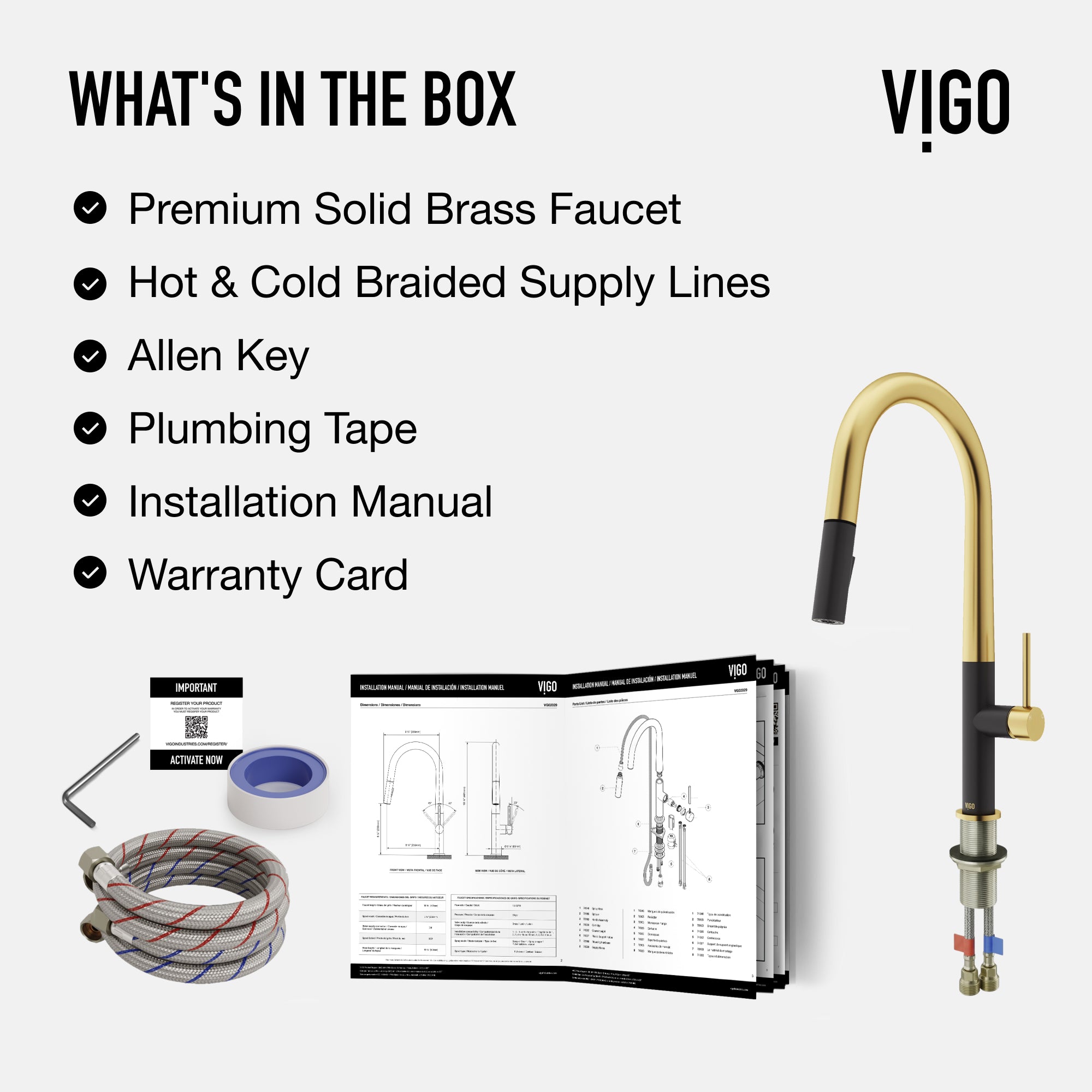 VIGO Greenwich 18" H Single Handle Pull-Down Sprayer Kitchen Faucet, Matte Brushed Gold/Matte Black, No Sensor, Without Extras