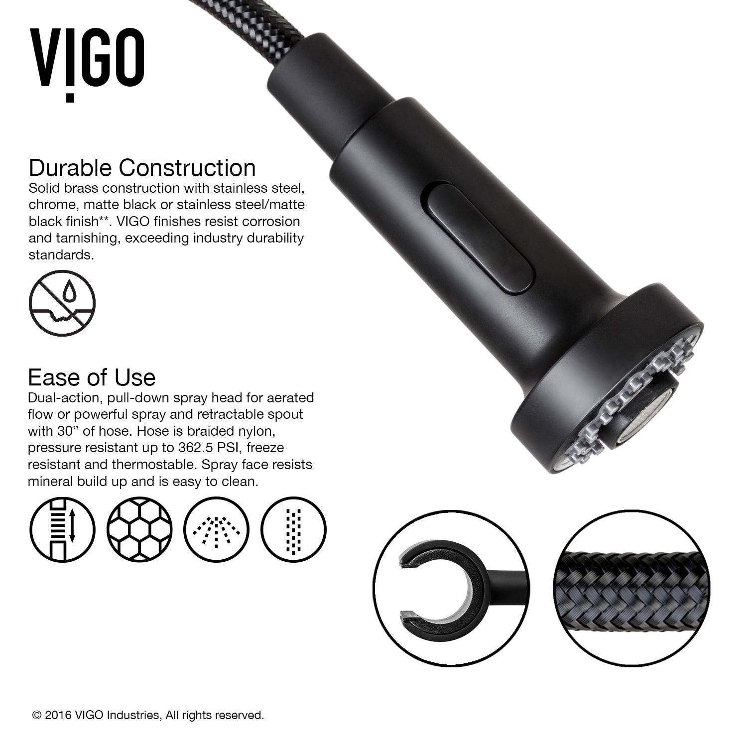 VIGO Edison 19" H Single Handle Pull-Down Sprayer Kitchen Faucet, Matte Black, No Sensor, With Soap Dispenser