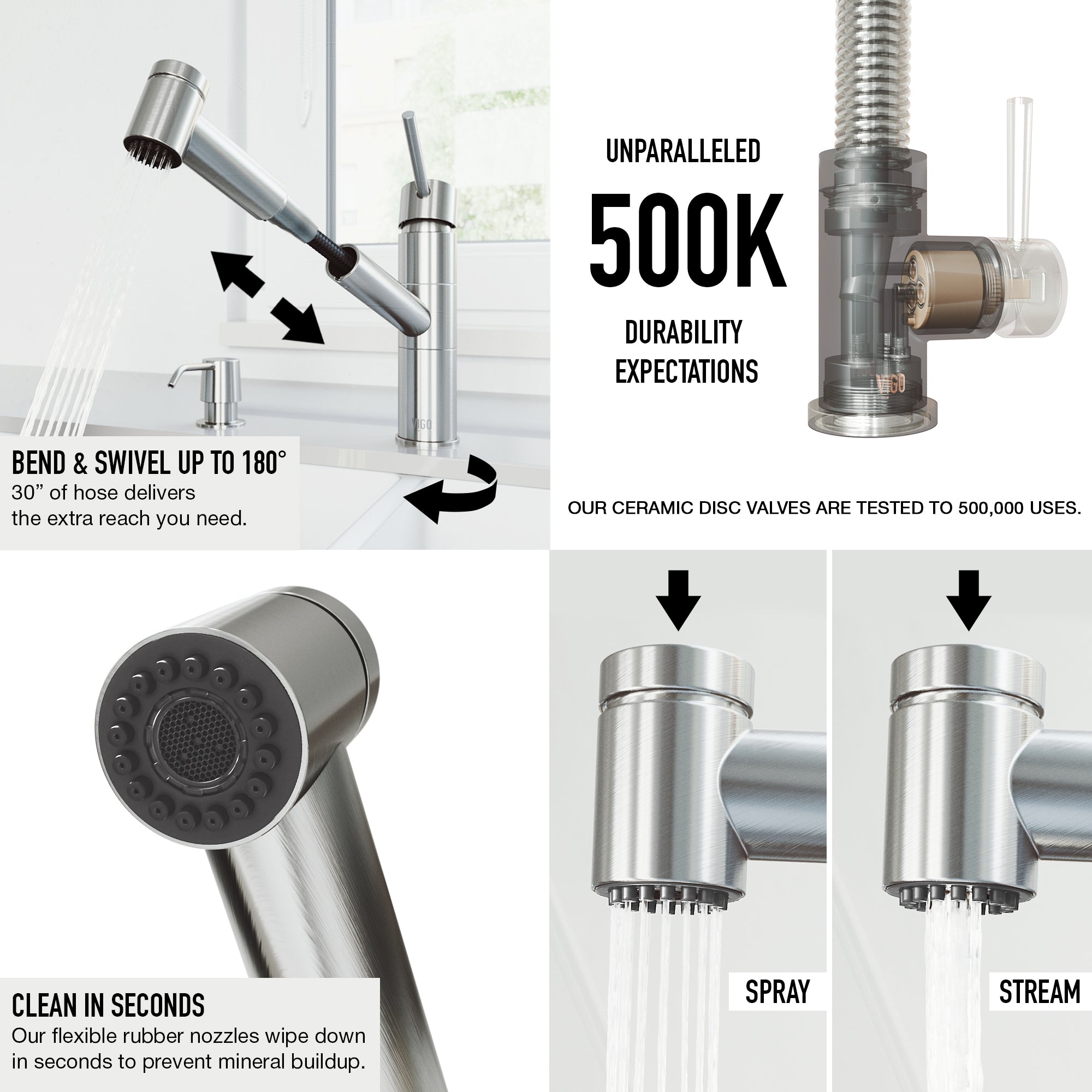 VIGO Branson 9" H Single Handle Pull-Out Sprayer Kitchen Faucet, Stainless Steel, Without Extras