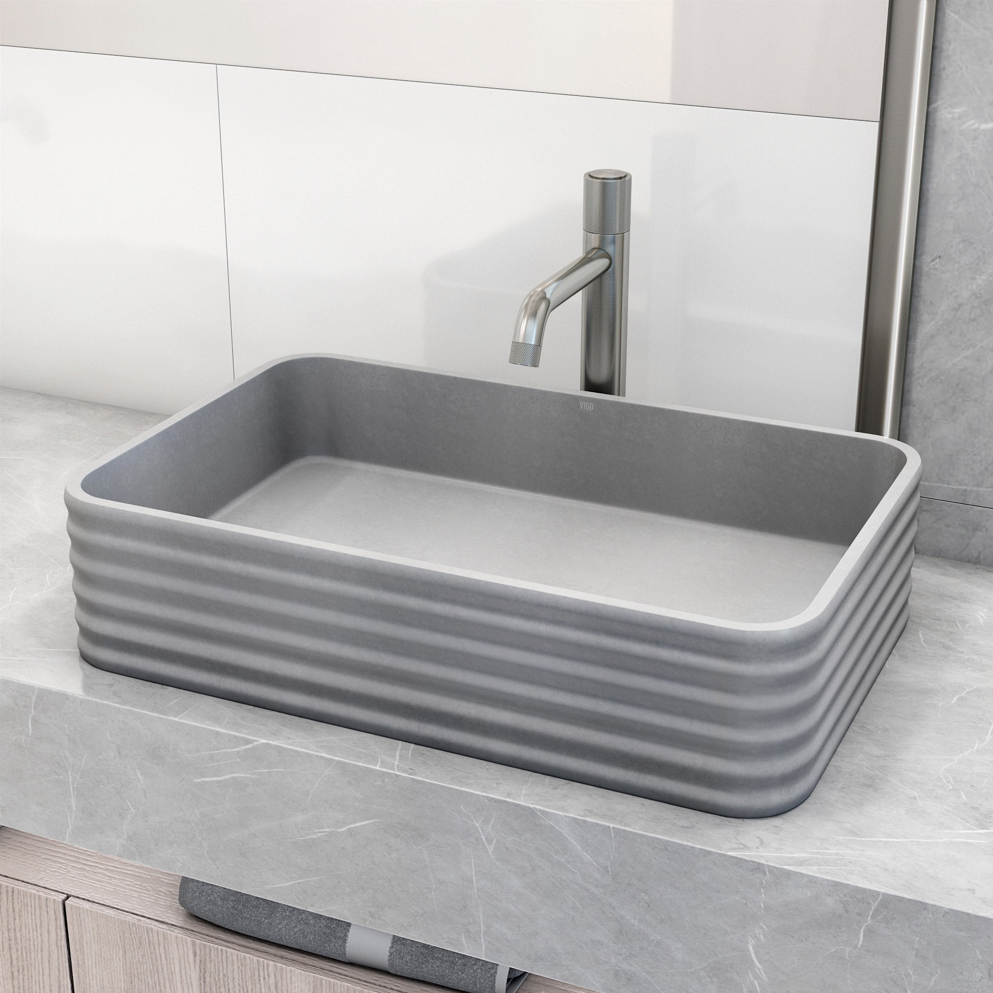 VIGO Cadman 21"L x 14"W x 5"H Concreto Stone Rectangular Bathroom Vessel Sink