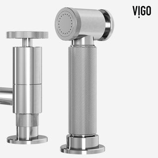 VIGO Cass 12" H 2-Handle Widespread Bridge Pull-Out Sprayer Kitchen Faucet, Chrome