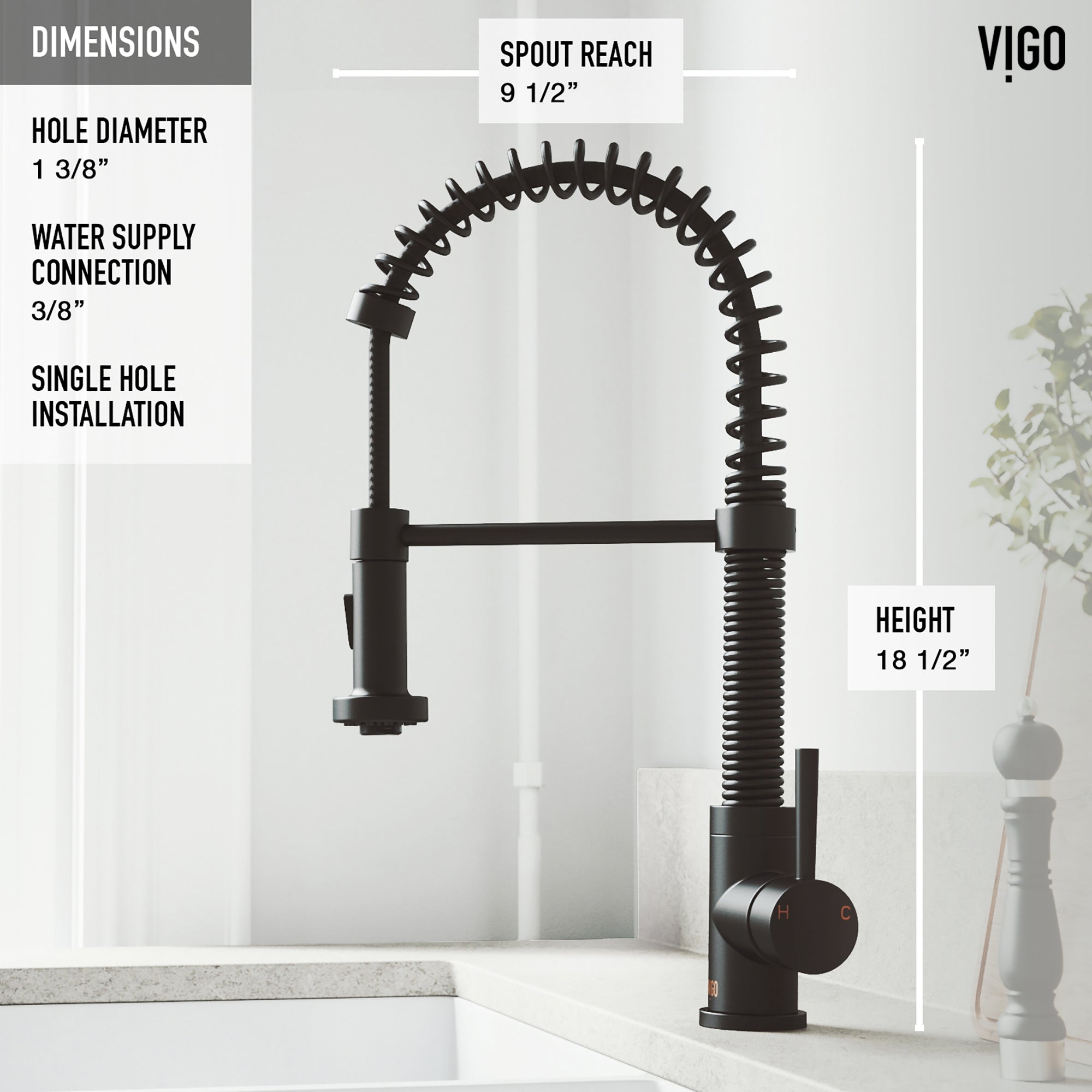 VIGO Edison 19" H Single Handle Pull-Down Sprayer Kitchen Faucet, Matte Black, No Sensor, With Soap Dispenser
