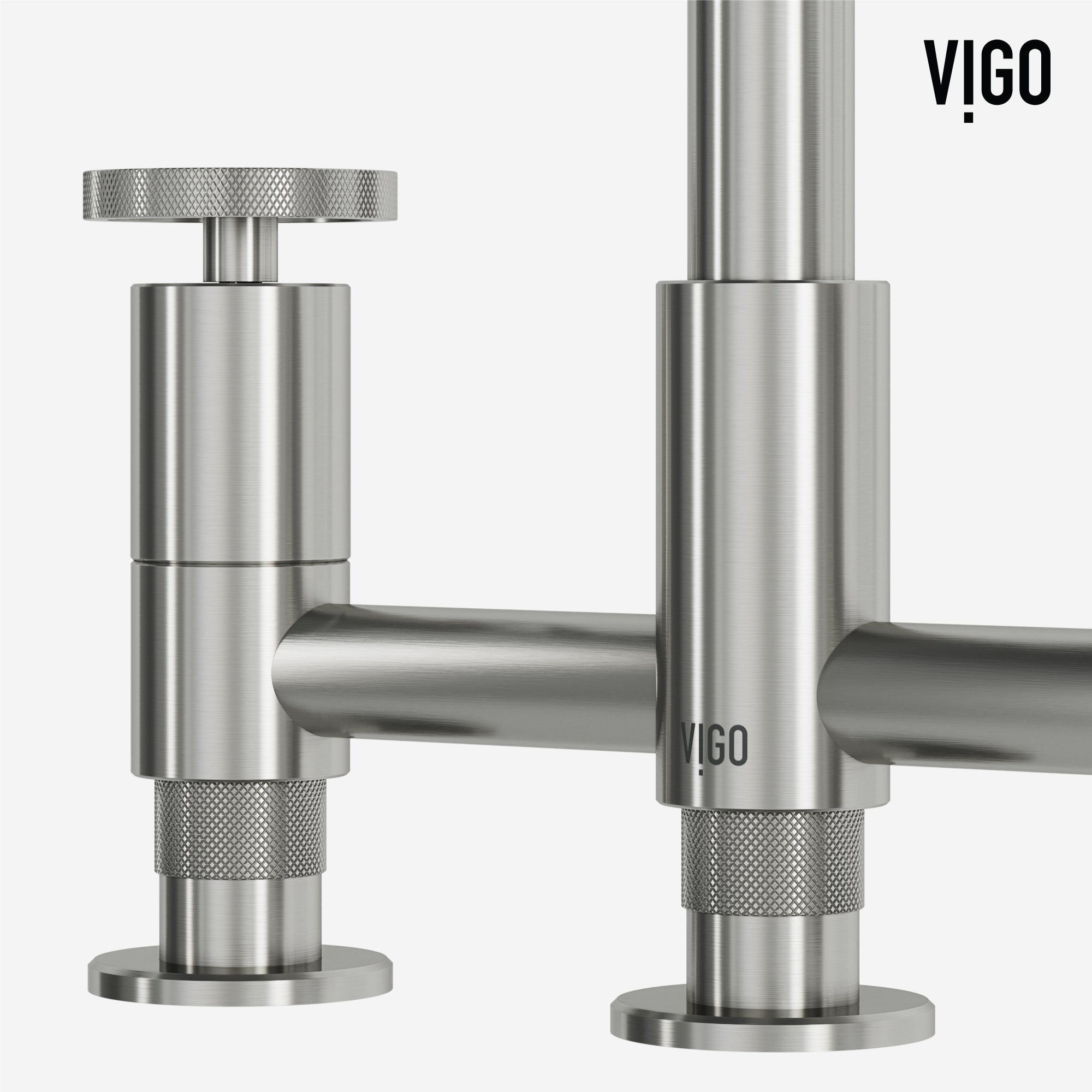 VIGO Cass 12" H 2-Handle Widespread Bridge Pull-Out Sprayer Kitchen Faucet, Stainless Steel