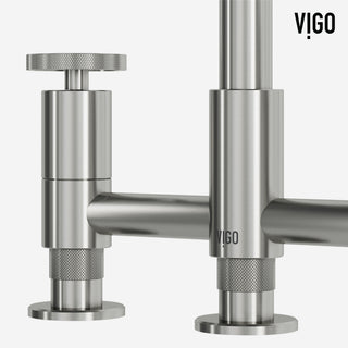 VIGO Cass 12" H 2-Handle Widespread Bridge Pull-Out Sprayer Kitchen Faucet, Stainless Steel
