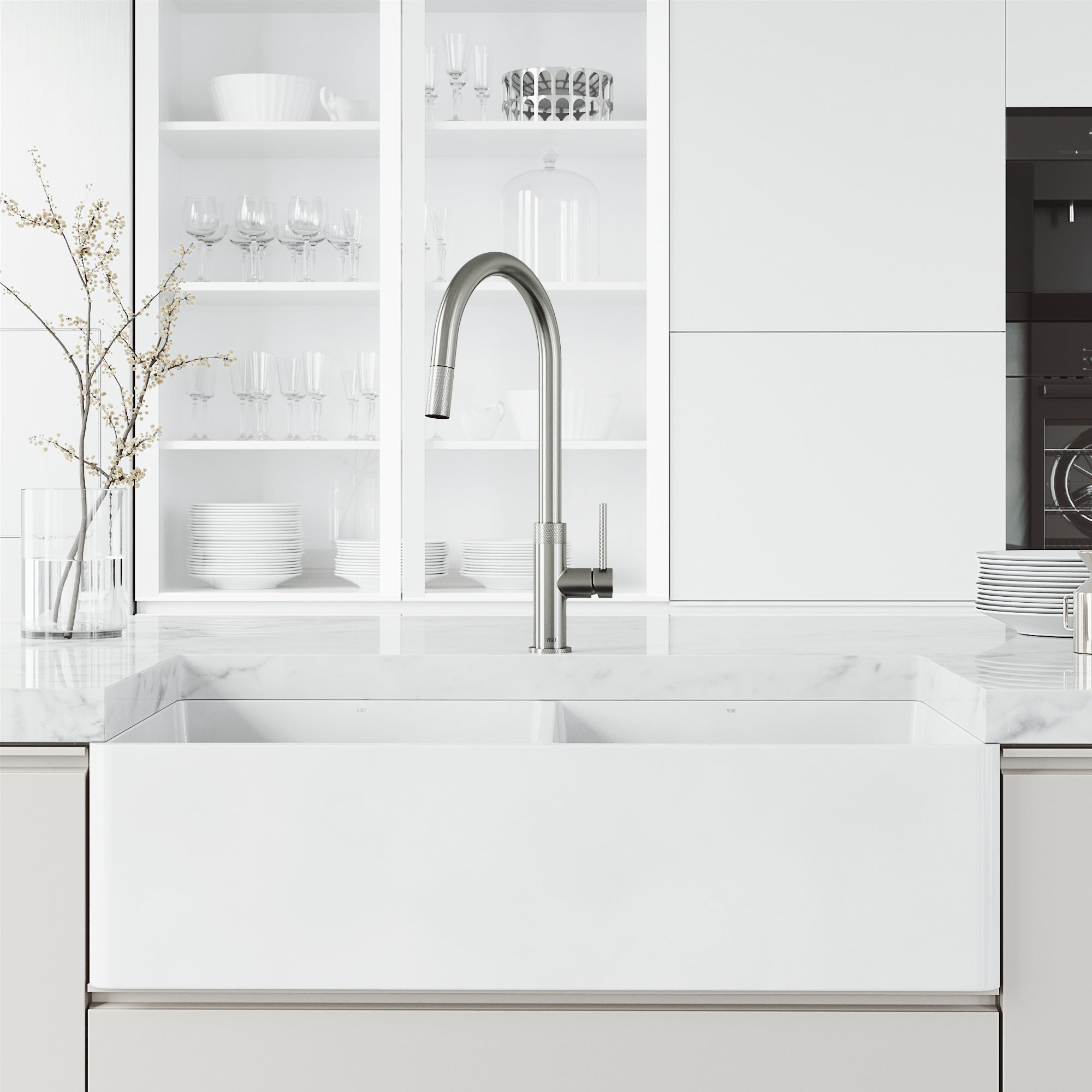 VIGO Bristol 19" H Single Handle Pull-Down Sprayer Kitchen Faucet, Stainless Steel, Without Extras