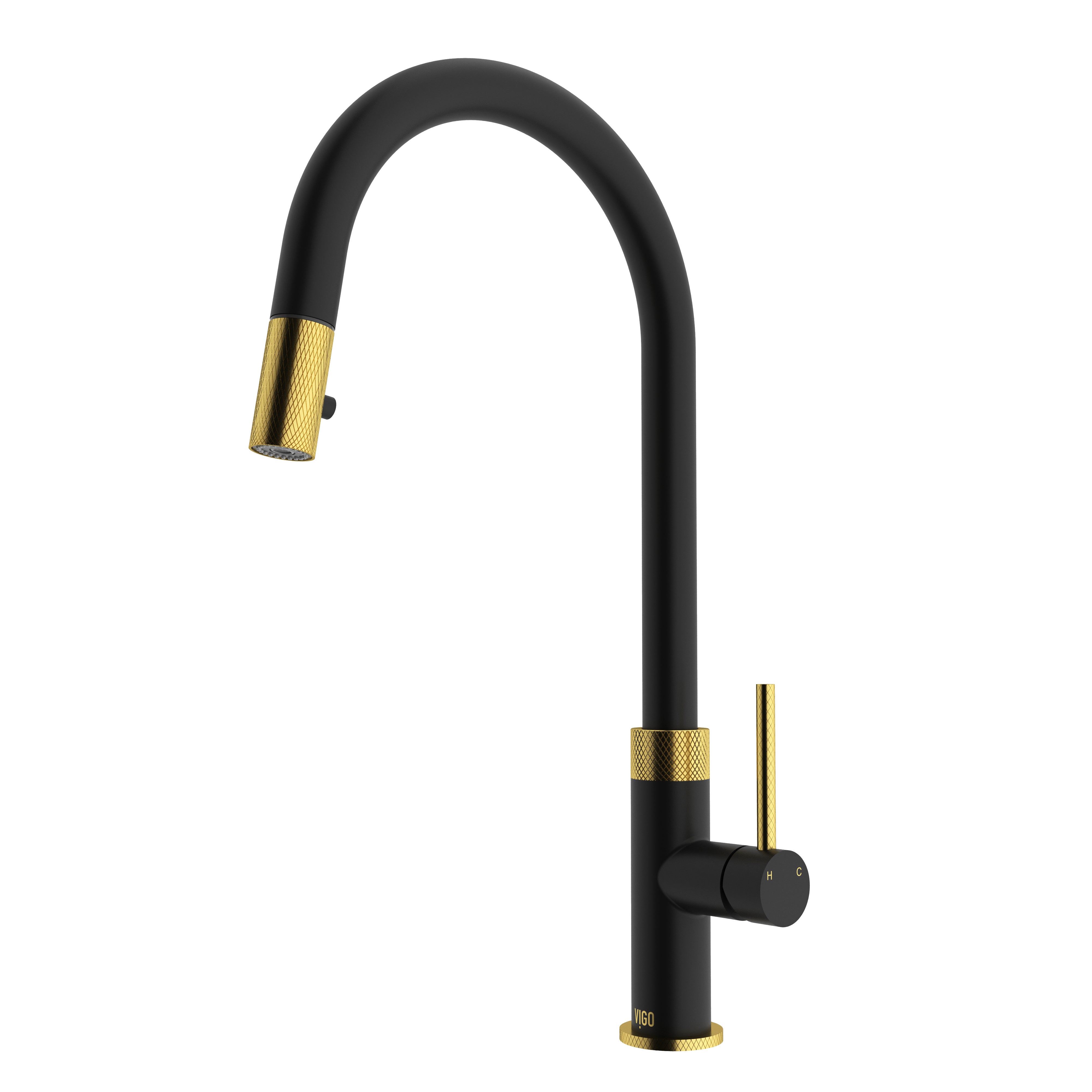 VIGO Bristol 19" H Single Handle Pull-Down Sprayer Kitchen Faucet, Matte Brushed Gold/Matte Black, Without Extras