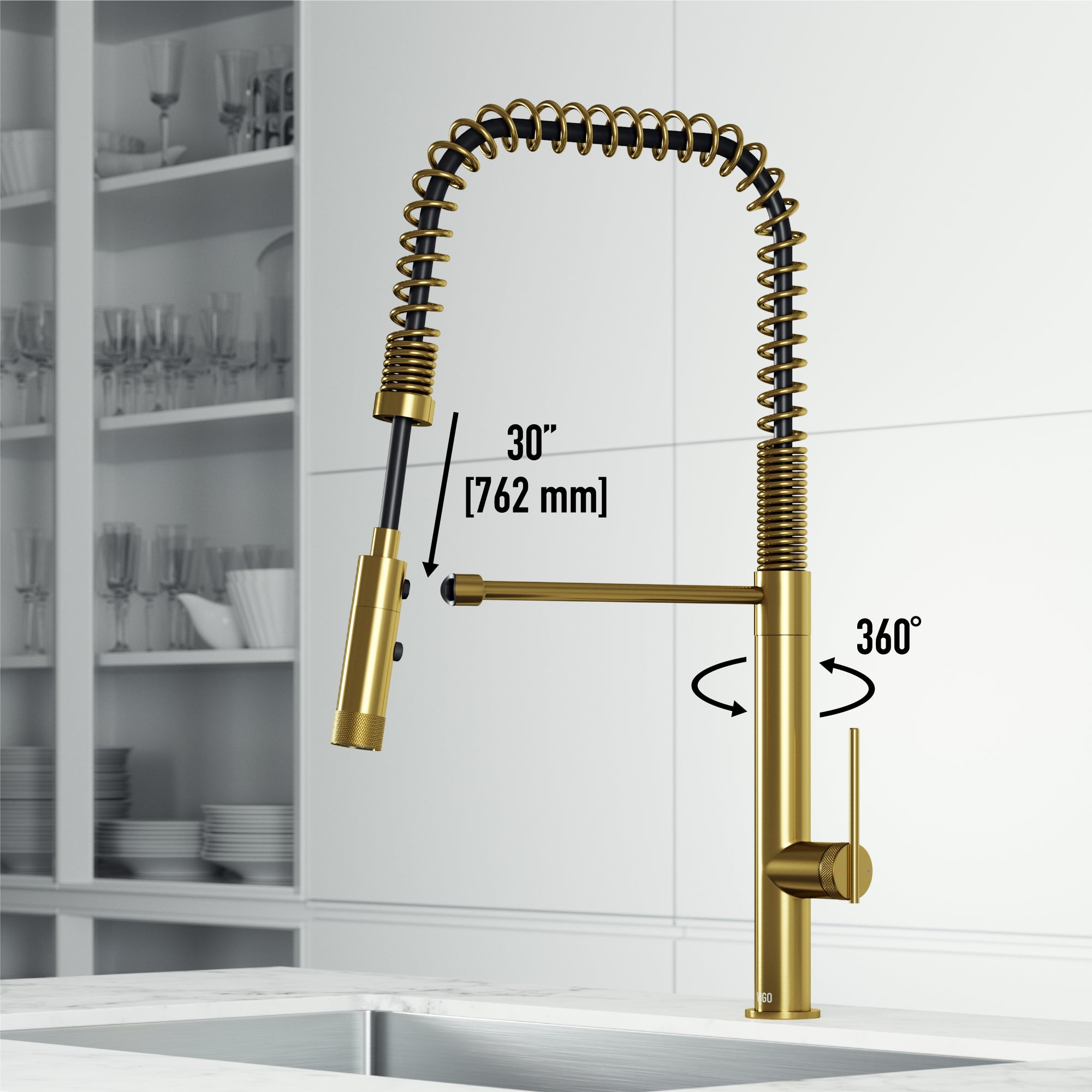 VIGO Sterling 23" H Single Handle Pull-Down Sprayer Kitchen Faucet, Matte Brushed Gold, Without Extras
