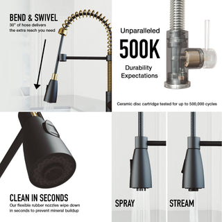 VIGO Brant 19" H Single Handle Pull-Down Sprayer Kitchen Faucet, Matte Brushed Gold/Matte Black, Without Extras