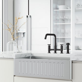 VIGO Cass 12" H 2-Handle Widespread Bridge Pull-Out Sprayer Kitchen Faucet, Matte Black