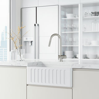 VIGO Gramercy 17" H Single Handle Pull-Down Sprayer Kitchen Faucet, Stainless Steel, Touchless, Without Extras