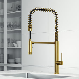 VIGO Sterling 23" H Single Handle Pull-Down Sprayer Kitchen Faucet, Matte Brushed Gold, Without Extras