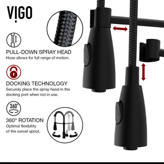 VIGO Brant 19" H Single Handle Pull-Down Sprayer Kitchen Faucet, Matte Black, Without Extras