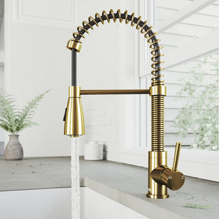 VIGO Brant 19" H Single Handle Pull-Down Sprayer Kitchen Faucet, Matte Brushed Gold, Without Extras