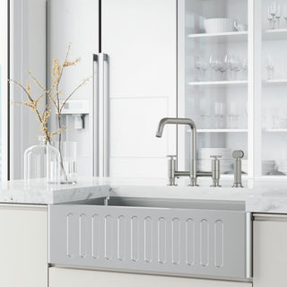 VIGO Cass 12" H 2-Handle Widespread Bridge Pull-Out Sprayer Kitchen Faucet, Stainless Steel