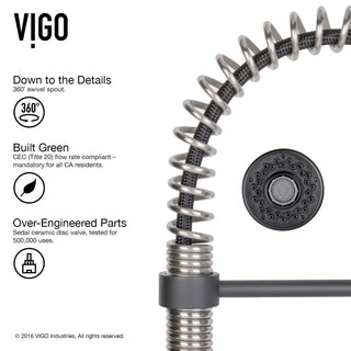 VIGO Edison 19" H Single Handle Pull-Down Sprayer Kitchen Faucet, Stainless Steel/Matte Black, No Sensor, With Soap Dispenser