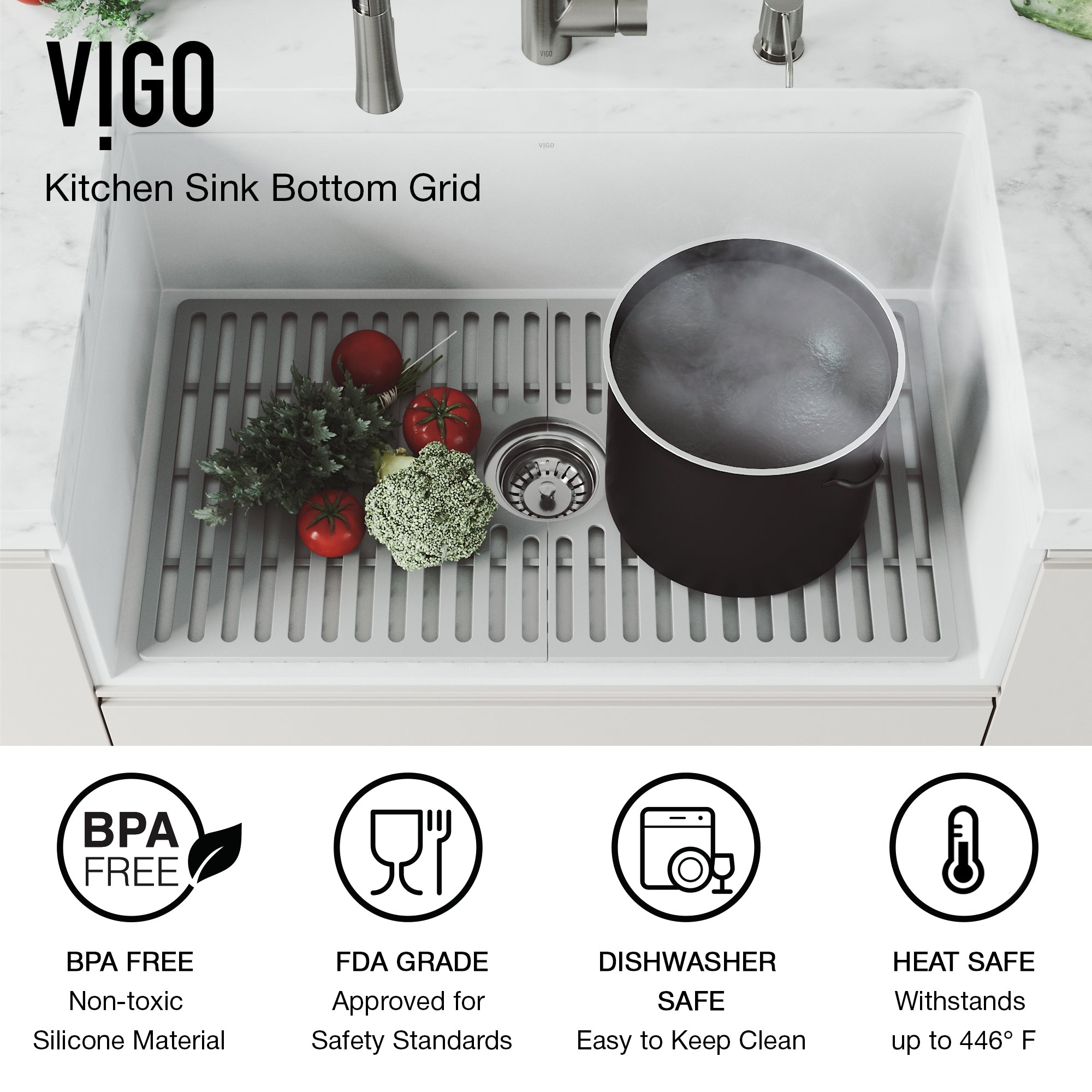 VIGO Silicone Protective Bottom Grid for Kitchen Sink, Gray, 33"lx15"w, Single Basin