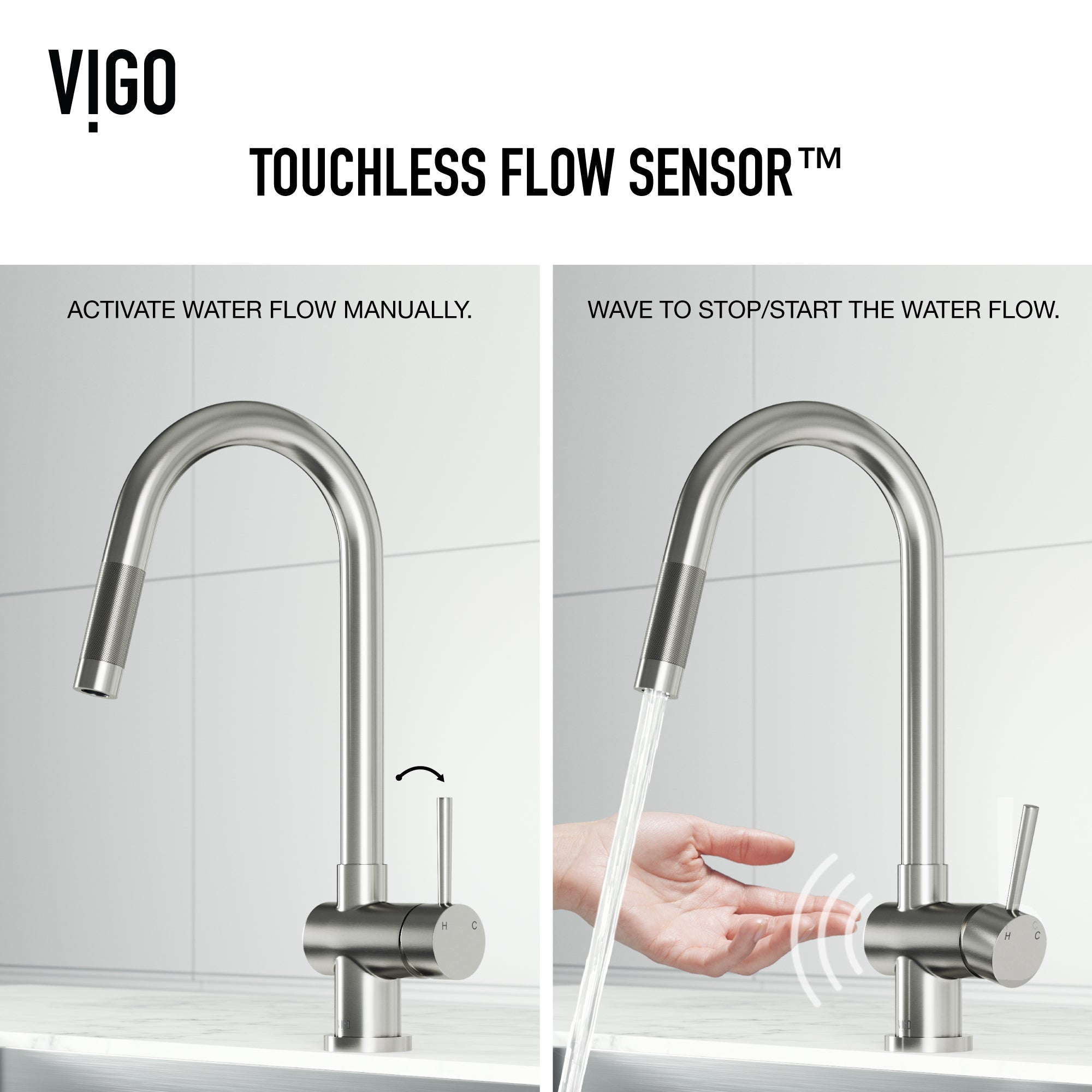 VIGO Gramercy 17" H Single Handle Pull-Down Sprayer Kitchen Faucet, Stainless Steel, Touchless, Without Extras
