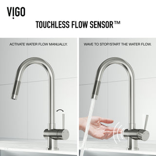 VIGO Gramercy 17" H Single Handle Pull-Down Sprayer Kitchen Faucet, Stainless Steel, Touchless, Without Extras