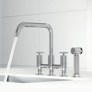 VIGO Cass 12" H 2-Handle Widespread Bridge Pull-Out Sprayer Kitchen Faucet, Chrome