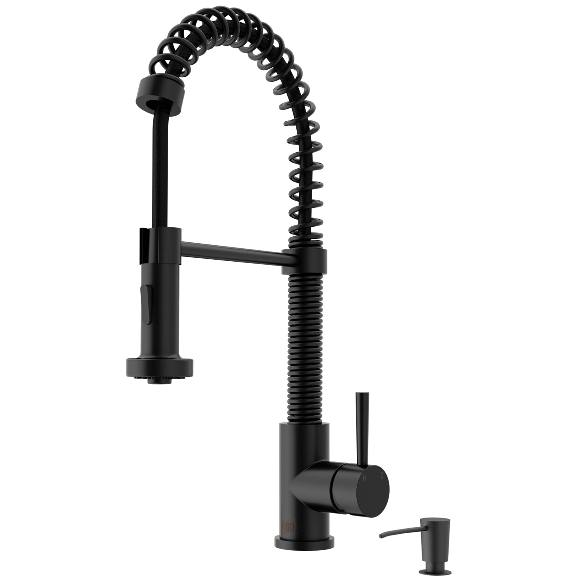 VIGO Edison 19" H Single Handle Pull-Down Sprayer Kitchen Faucet, Matte Black, No Sensor, With Soap Dispenser