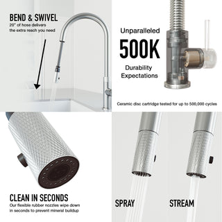 VIGO Bristol 19" H Single Handle Pull-Down Sprayer Kitchen Faucet, Stainless Steel, Without Extras