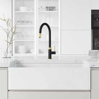 VIGO Bristol 19" H Single Handle Pull-Down Sprayer Kitchen Faucet, Matte Brushed Gold/Matte Black, Without Extras