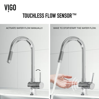 VIGO Gramercy 17" H Single Handle Pull-Down Sprayer Kitchen Faucet, Chrome, Touchless, Without Extras