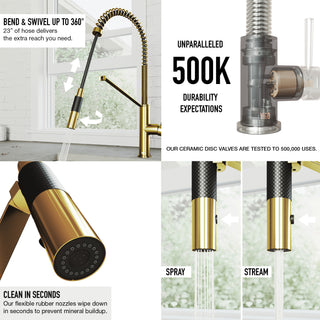 VIGO Livingston 24" H Single Handle Pull-Down Sprayer Kitchen Faucet, Matte Brushed Gold, Without Extras
