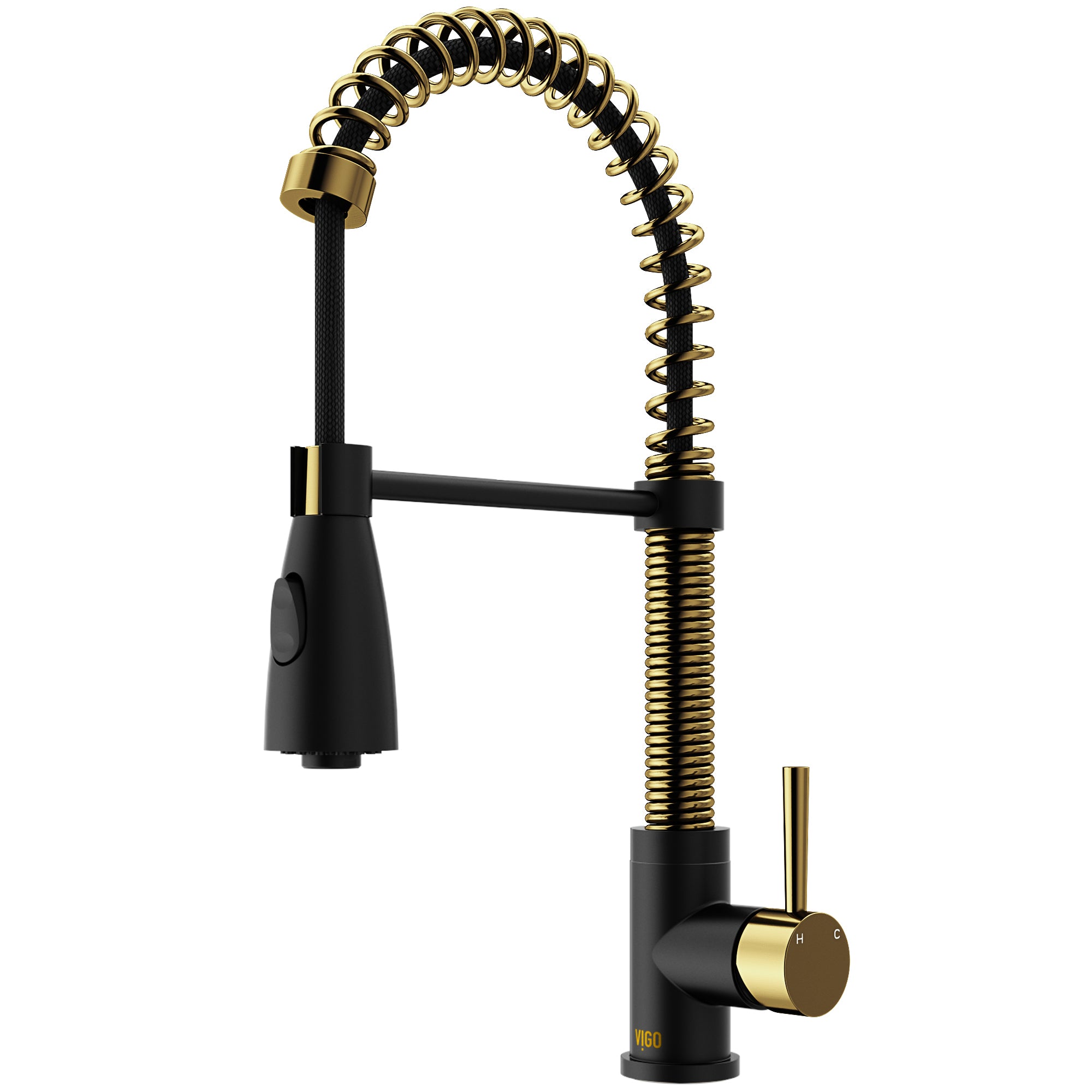 VIGO Brant 19" H Single Handle Pull-Down Sprayer Kitchen Faucet, Matte Brushed Gold/Matte Black, Without Extras