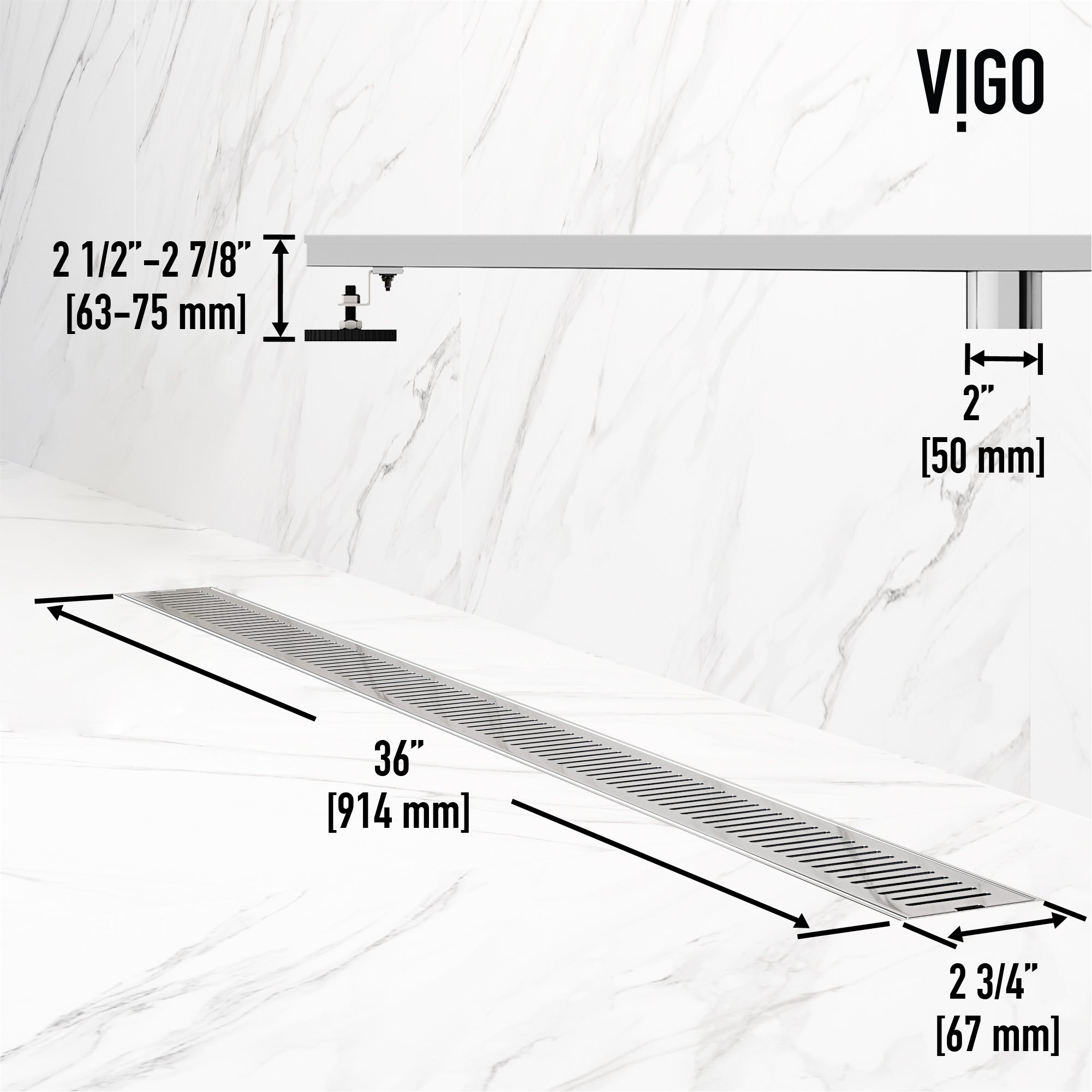 VIGO Elan Linear Shower Drain, Chrome, 36"