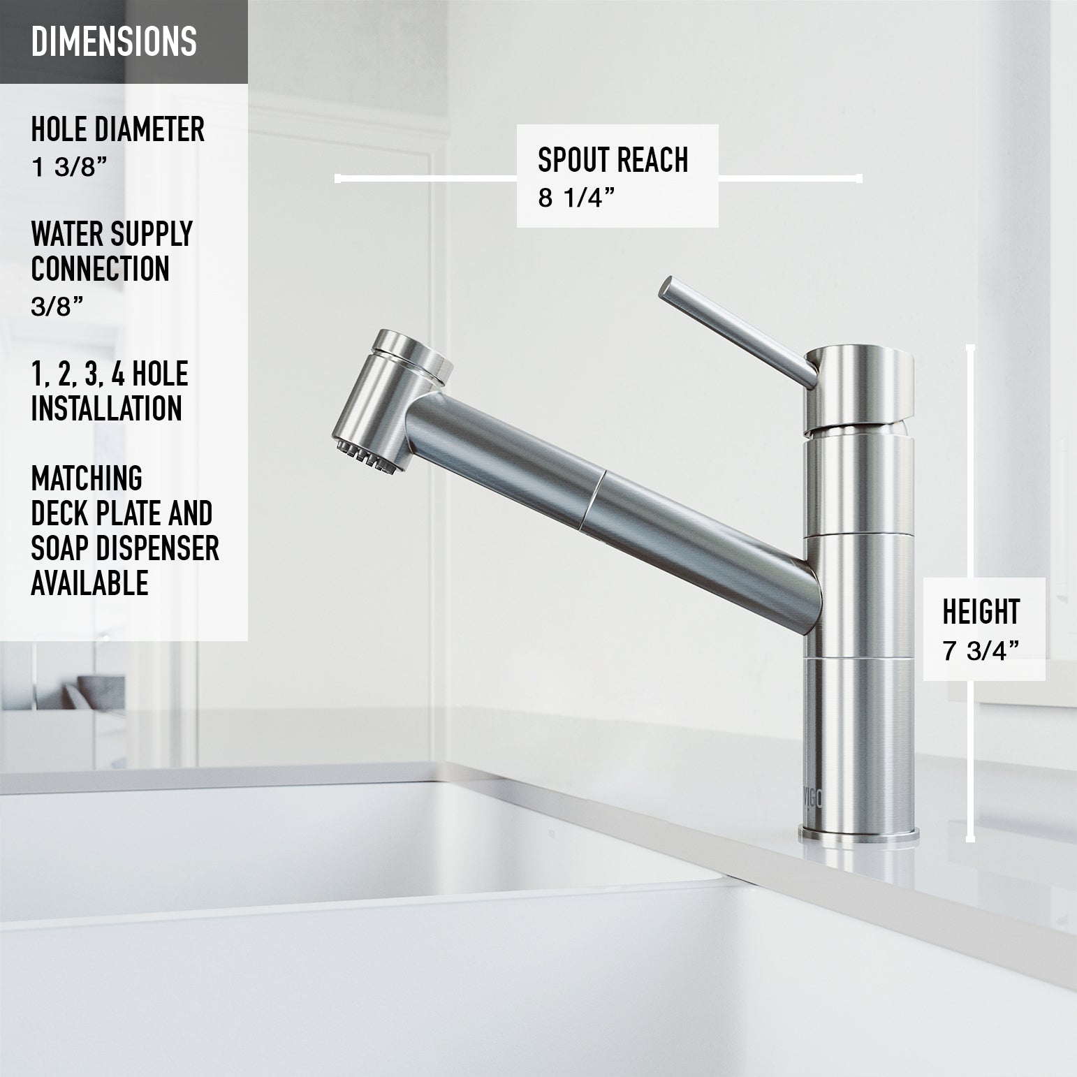 VIGO Branson 9" H Single Handle Pull-Out Sprayer Kitchen Faucet, Stainless Steel, Without Extras