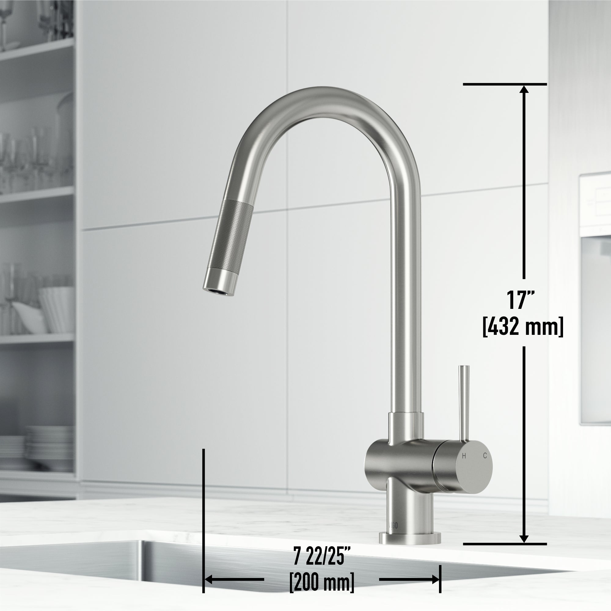 VIGO Gramercy 17" H Single Handle Pull-Down Sprayer Kitchen Faucet, Stainless Steel, Touchless, Without Extras