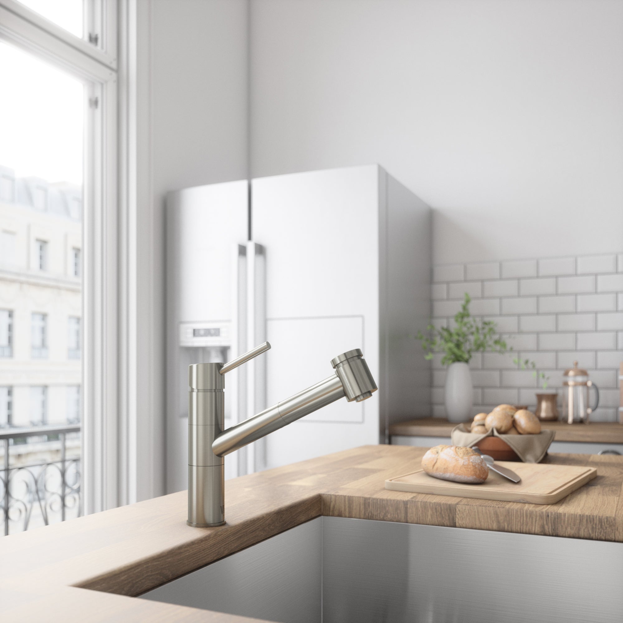 VIGO Branson 9" H Single Handle Pull-Out Sprayer Kitchen Faucet, Stainless Steel, Without Extras