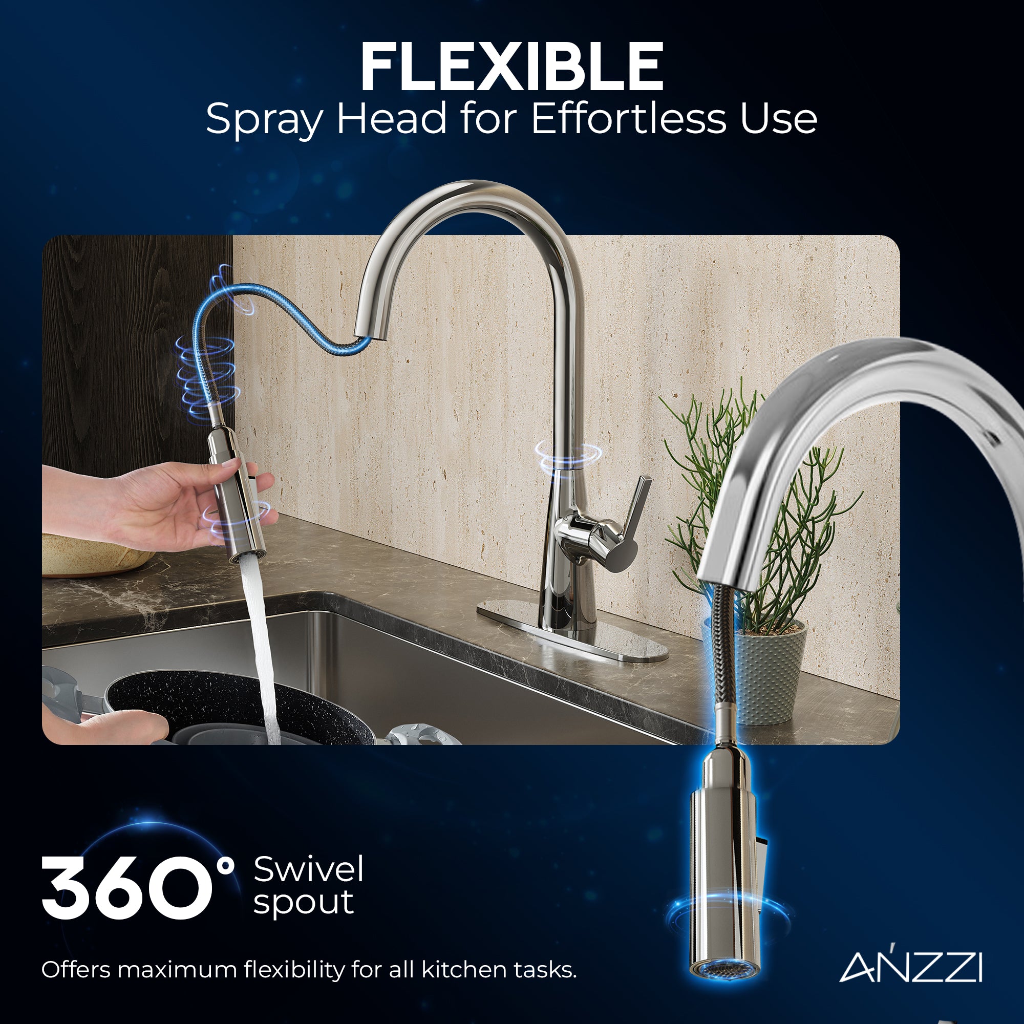 Modern Touchless Kitchen Faucet, Polished Chrome