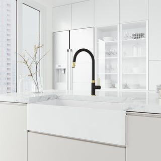 VIGO Bristol 19" H Single Handle Pull-Down Sprayer Kitchen Faucet, Matte Brushed Gold/Matte Black, Without Extras