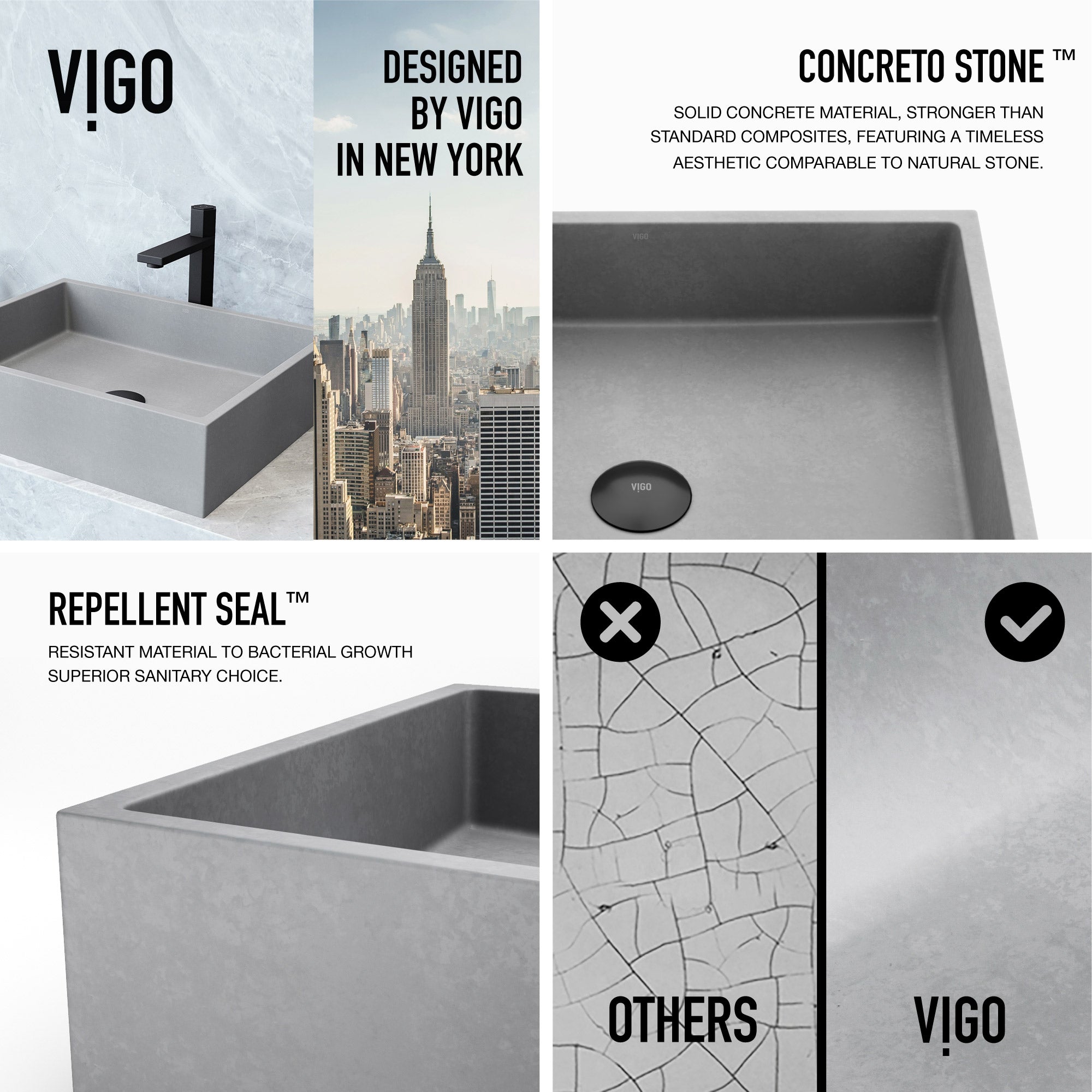 VIGO Coca 19"L x 15"W x 5"H Concreto Stone Rectangular Bathroom Vessel Sink