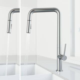 VIGO Parsons 18" H Single Handle Pull-Down Sprayer Kitchen Faucet, Stainless Steel, Without Extras