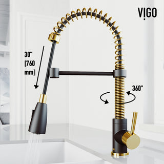 VIGO Brant 19" H Single Handle Pull-Down Sprayer Kitchen Faucet, Matte Brushed Gold/Matte Black, Without Extras