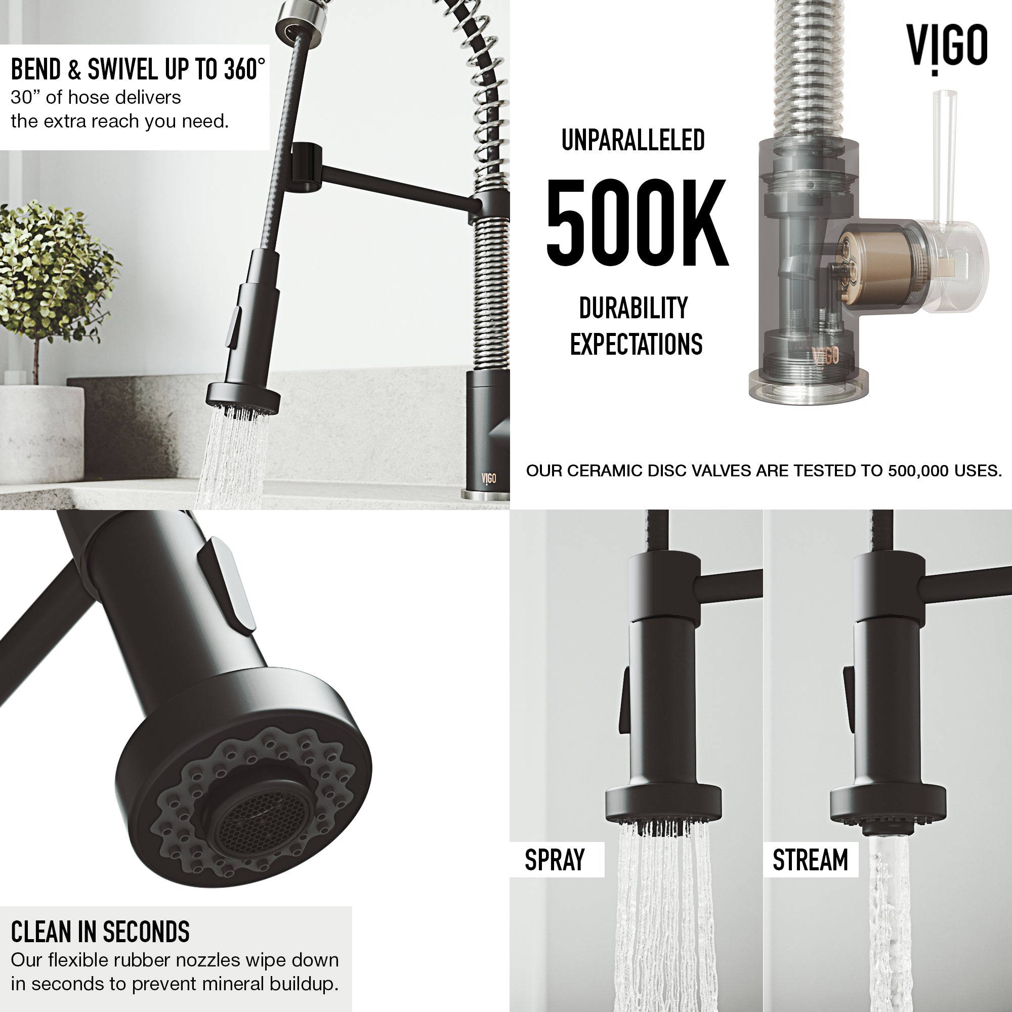 VIGO Edison 19" H Single Handle Pull-Down Sprayer Kitchen Faucet, Stainless Steel/Matte Black, No Sensor, With Soap Dispenser