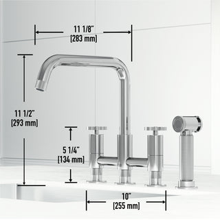 VIGO Cass 12" H 2-Handle Widespread Bridge Pull-Out Sprayer Kitchen Faucet, Chrome