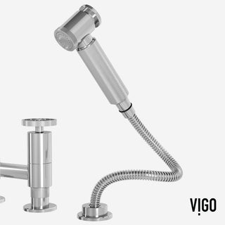 VIGO Cass 12" H 2-Handle Widespread Bridge Pull-Out Sprayer Kitchen Faucet, Chrome