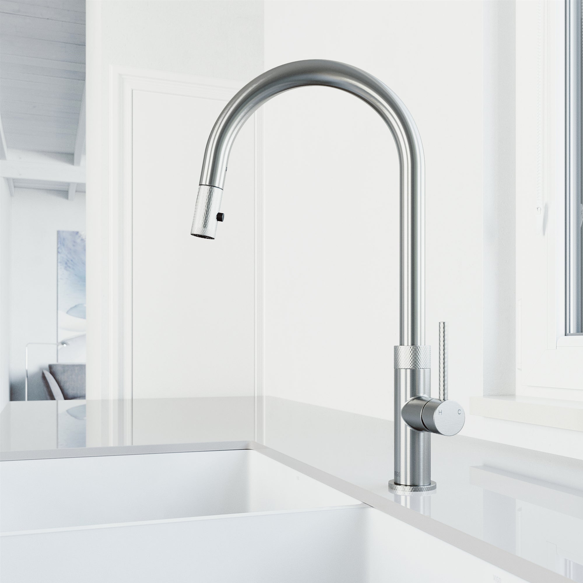 VIGO Bristol 19" H Single Handle Pull-Down Sprayer Kitchen Faucet, Stainless Steel, Without Extras