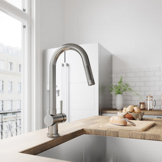 VIGO Gramercy 17" H Single Handle Pull-Down Sprayer Kitchen Faucet, Stainless Steel, No Sensor, Without Extras