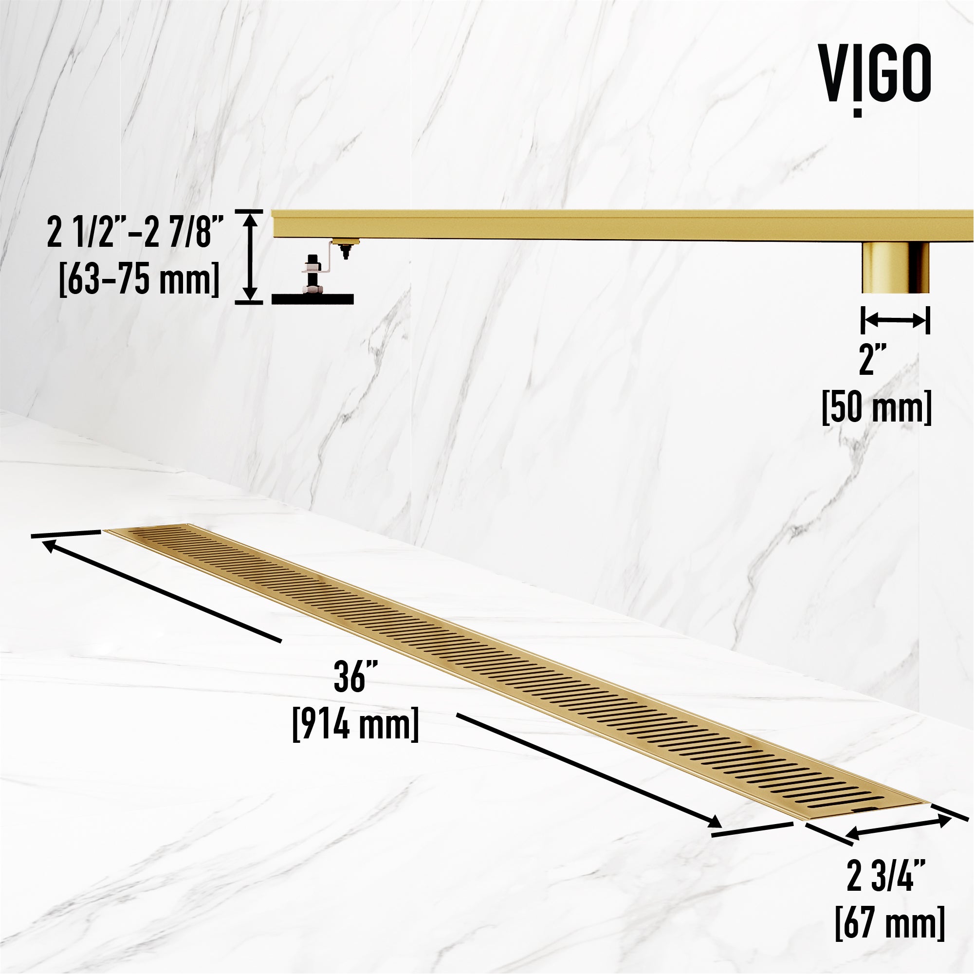 VIGO Elan Linear Shower Drain, Matte Brushed Gold, 36"