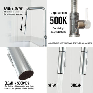 VIGO Parsons 18" H Single Handle Pull-Down Sprayer Kitchen Faucet, Stainless Steel, Without Extras