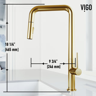 VIGO Parsons 18" H Single Handle Pull-Down Sprayer Kitchen Faucet, Matte Brushed Gold, Without Extras